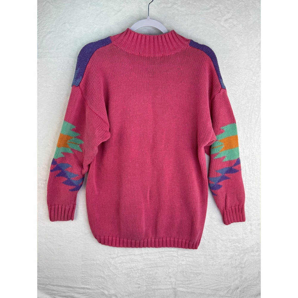 Vintage 1989 I.B. Diffusion Pink Geometric Intarsia Ramie Cotton Sweater Medium - Picture 9 of 10